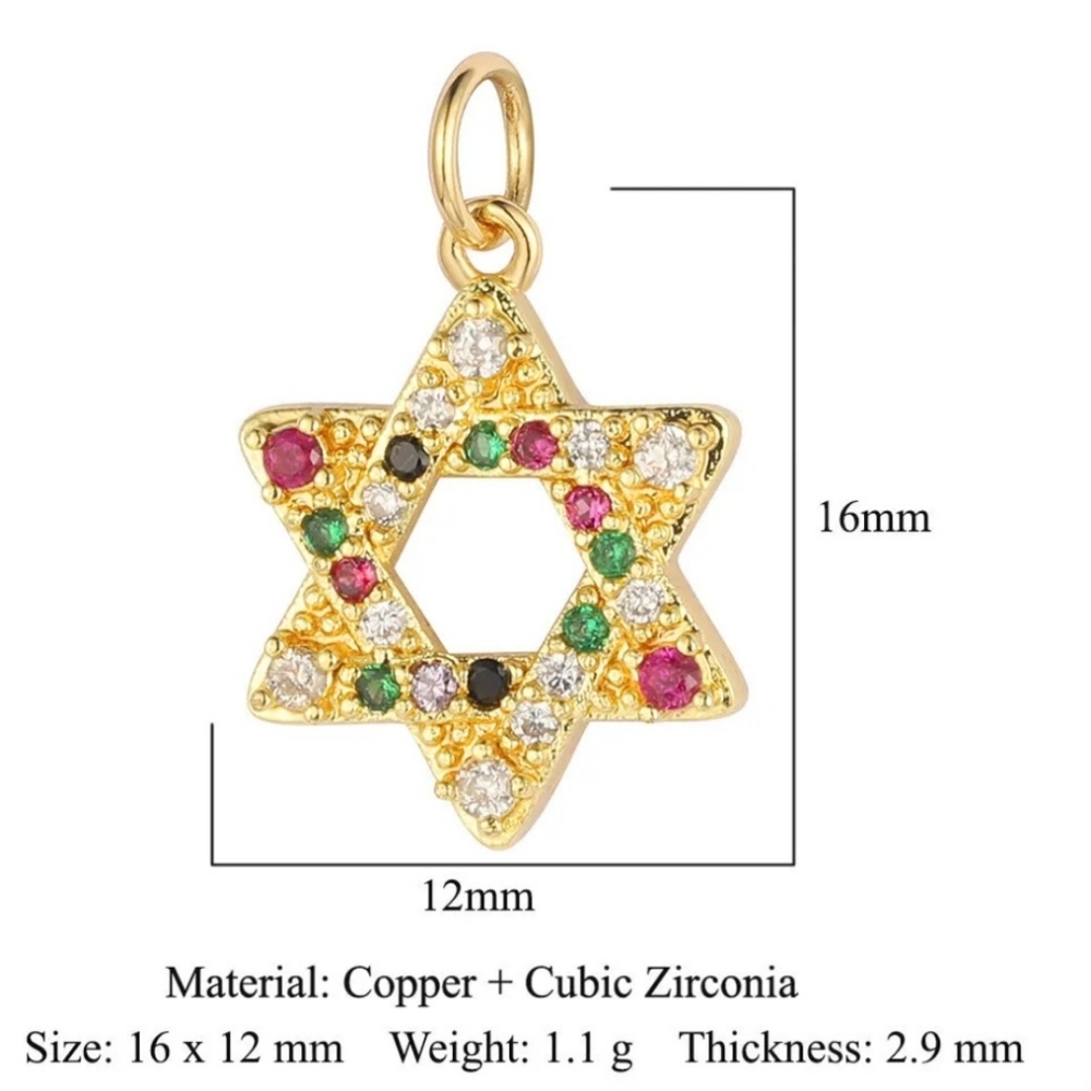 Star of David Charm with Cubic Zirconia Gold Tone - Charm For Charm Bracelet - Picture 4 of 9